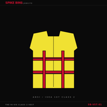 The Hi-Vis Class 2 Vest — SPIKE BINS branded illustration